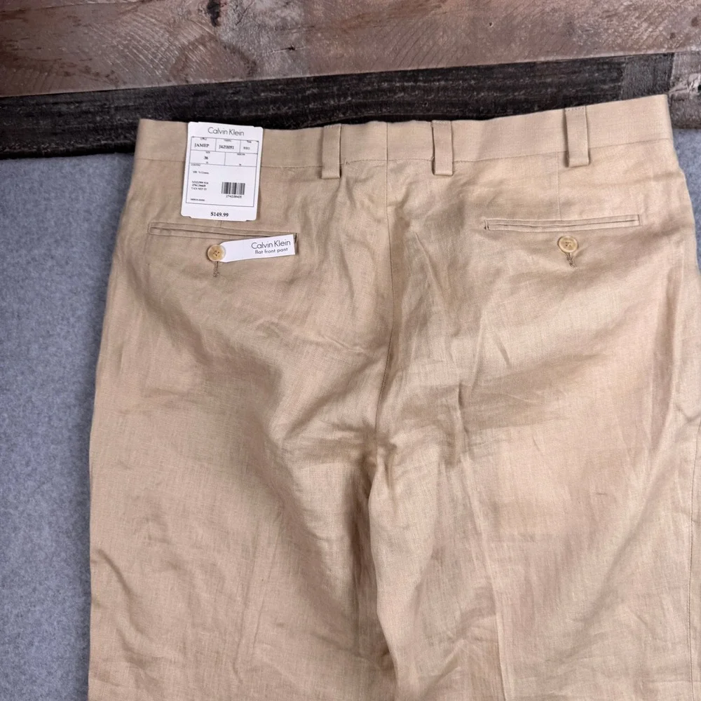Calvin Klein Pants Mens 36 Beige 100% Linen Flat Front Suit Separate Dress NEW